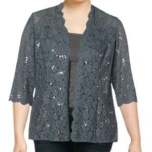 Alex Evenings Blue/Gray Sequin Lace Jacket 16W